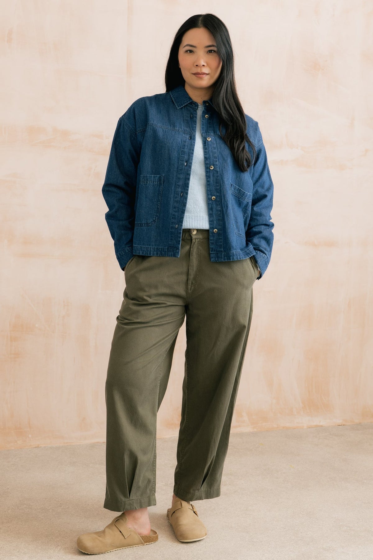 Lily and Me Shirin Relaxed Barrel Leg Trousers Dark Olive