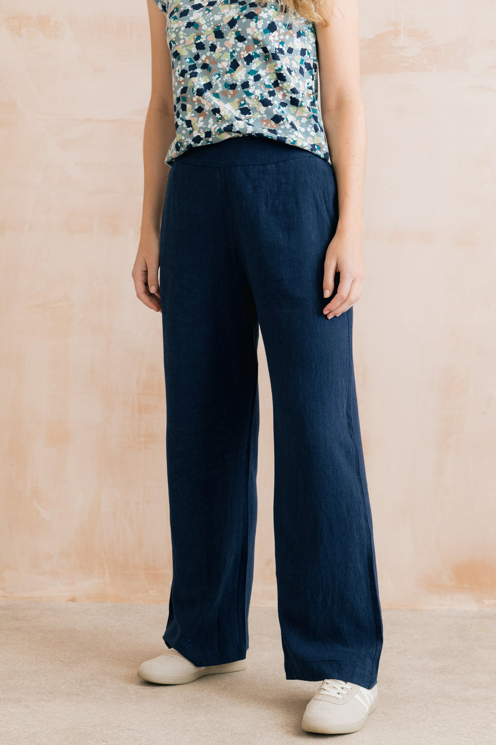 Lily and Me Grace Wide Leg Linen Blend Trousers-Trousers-8-Navy-