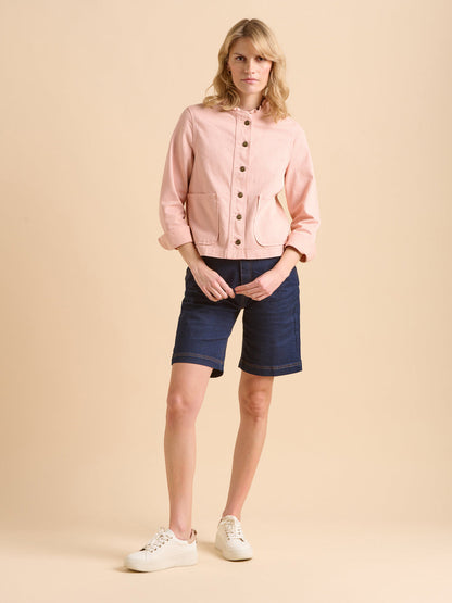Brakeburn Frill Neck Denim Jacket-White finn