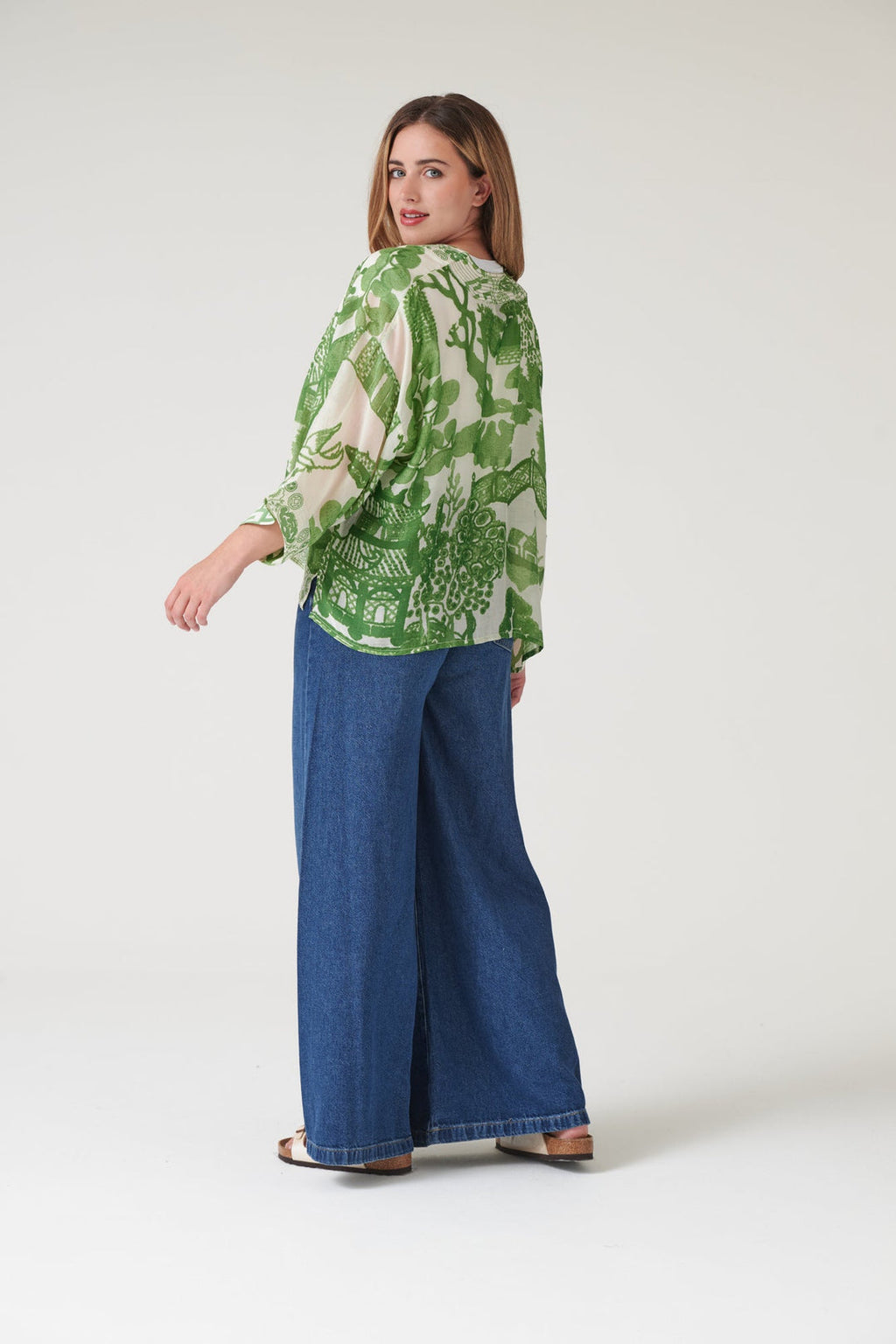 One Hundred Stars Giant Willow Green Kimono-One Hundred Stars-White finn