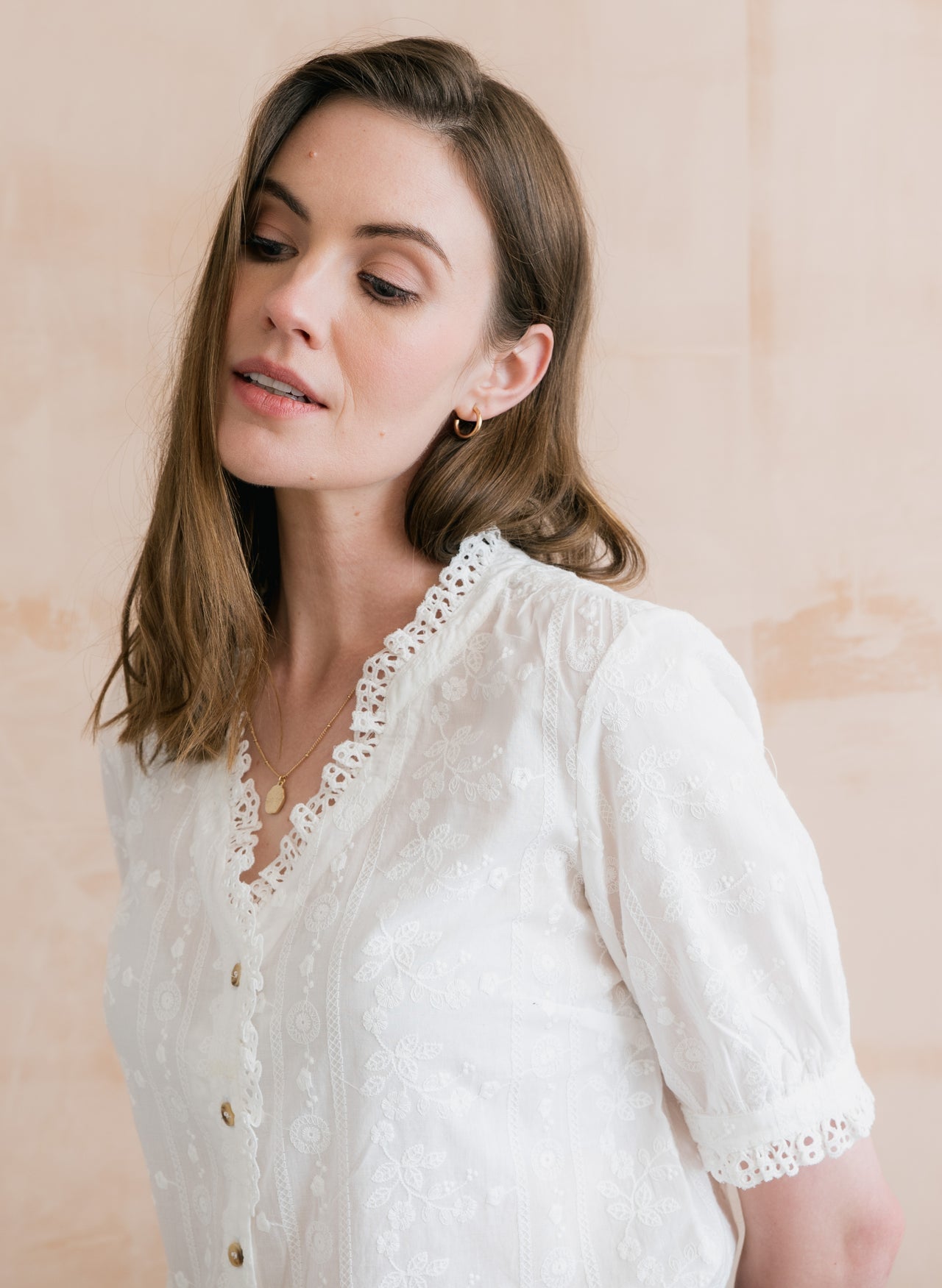 Lily and Me Wren Embroidered Cotton Frill Blouse White