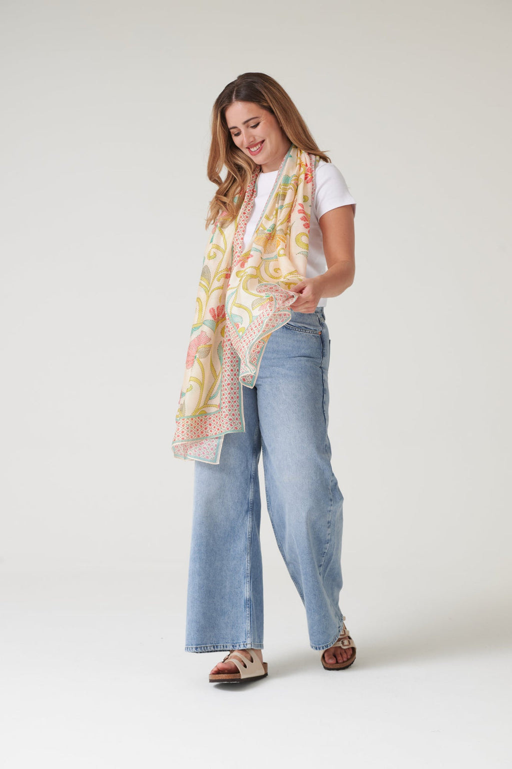 One Hundred Stars Giant Kantha Lime Scarf-One Hundred Stars-White finn