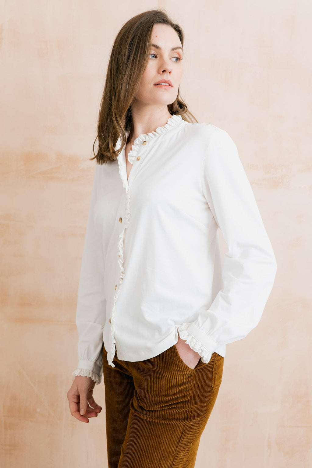 Lily and Me Sage Frill Organic Cotton Jersey Blouse White