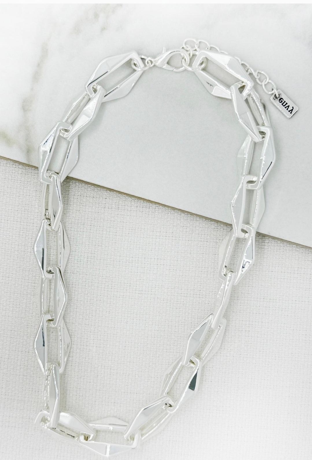Envy 4760 Short thick faceted link necklace-Envy-White finn