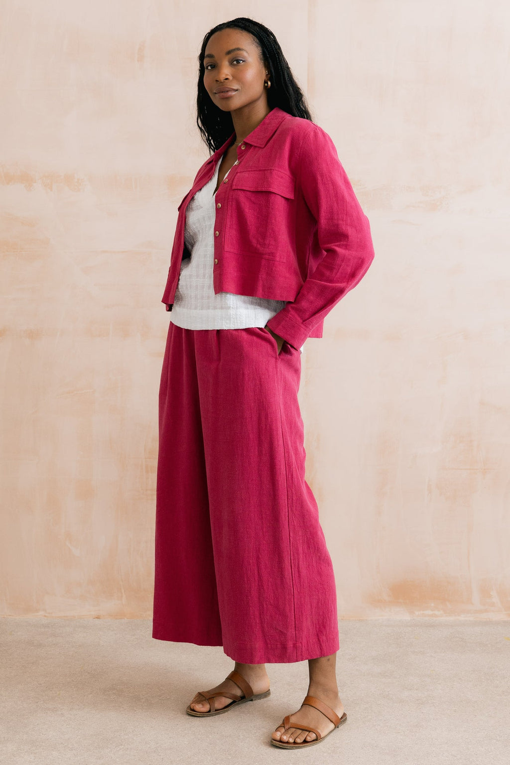 Lily and Me Summer Wide Leg Linen Blend Culottes-Trousers-8-Boysenberry-