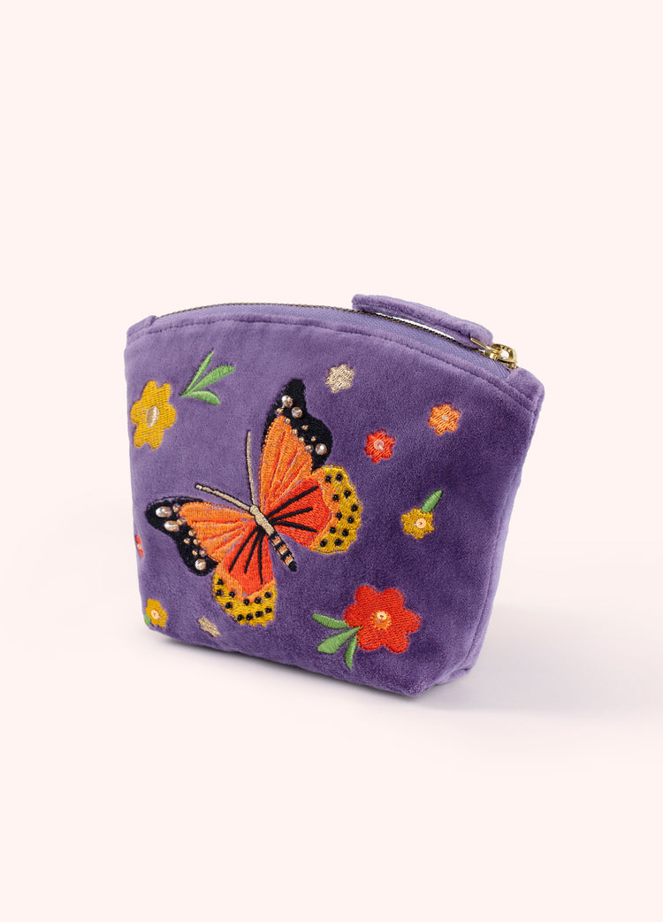 Powder Embroidered Velvet Mini Pouch - Bonny Butterfly-Powder-White finn