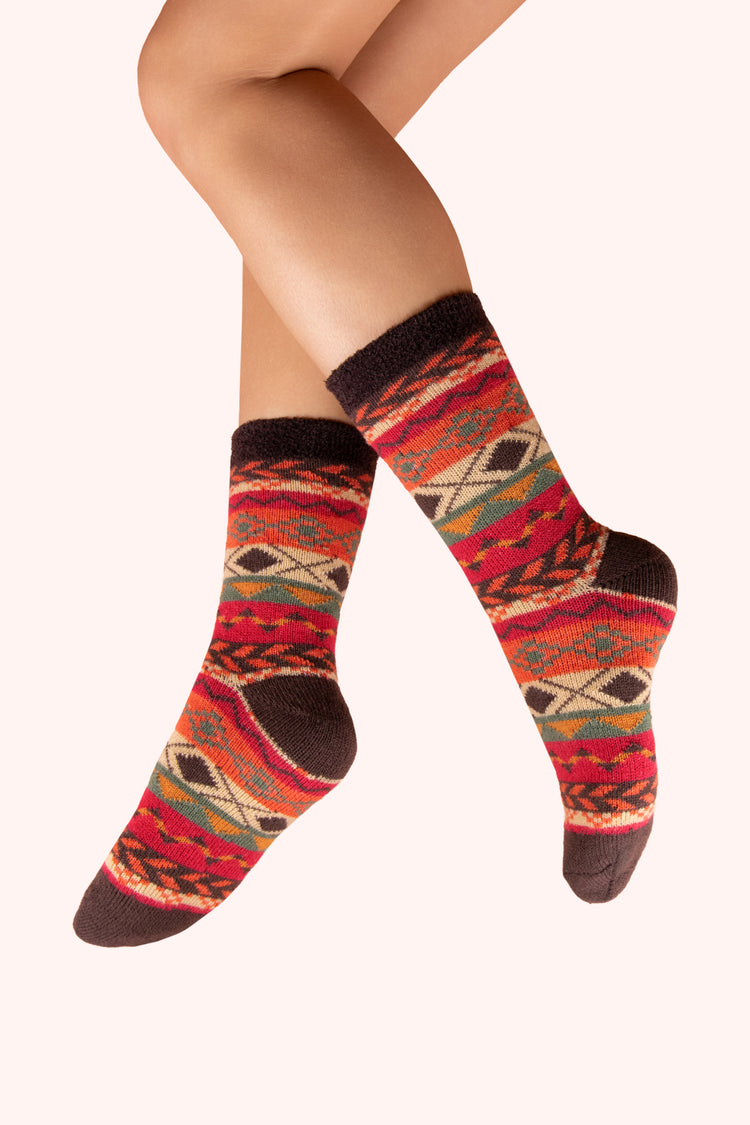 Powder Cosy Socks - Cosy Fair Isle, Russet