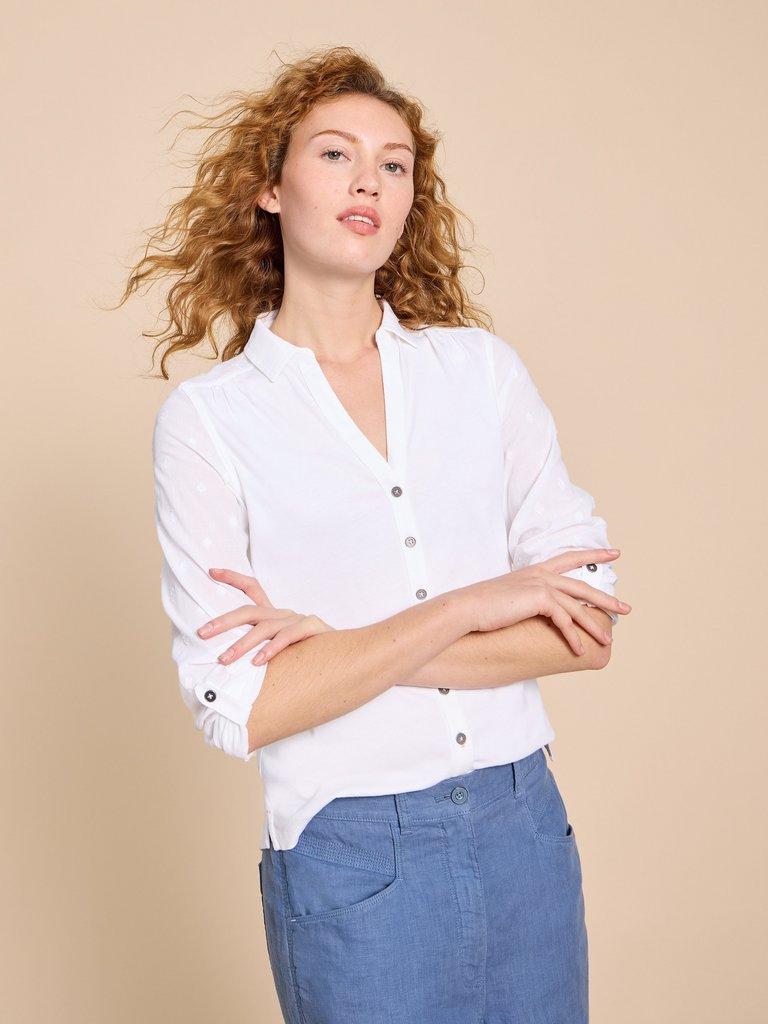 White Stuff Annie Mix Jersey Shirt-Shirt-White finn