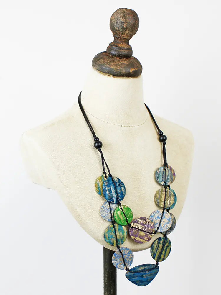 Suzie Blue Two Strand Shell Disc Necklace UJ6510
