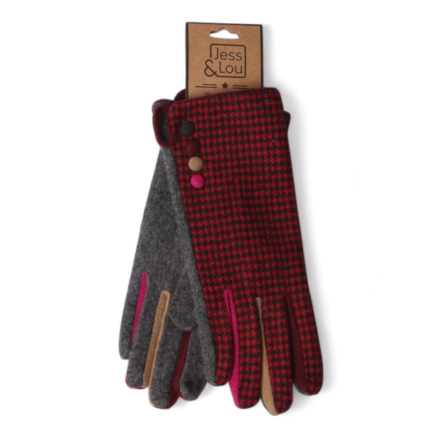 Jess and lou Buttoned Dogtooth Gloves-Gloves-White finn