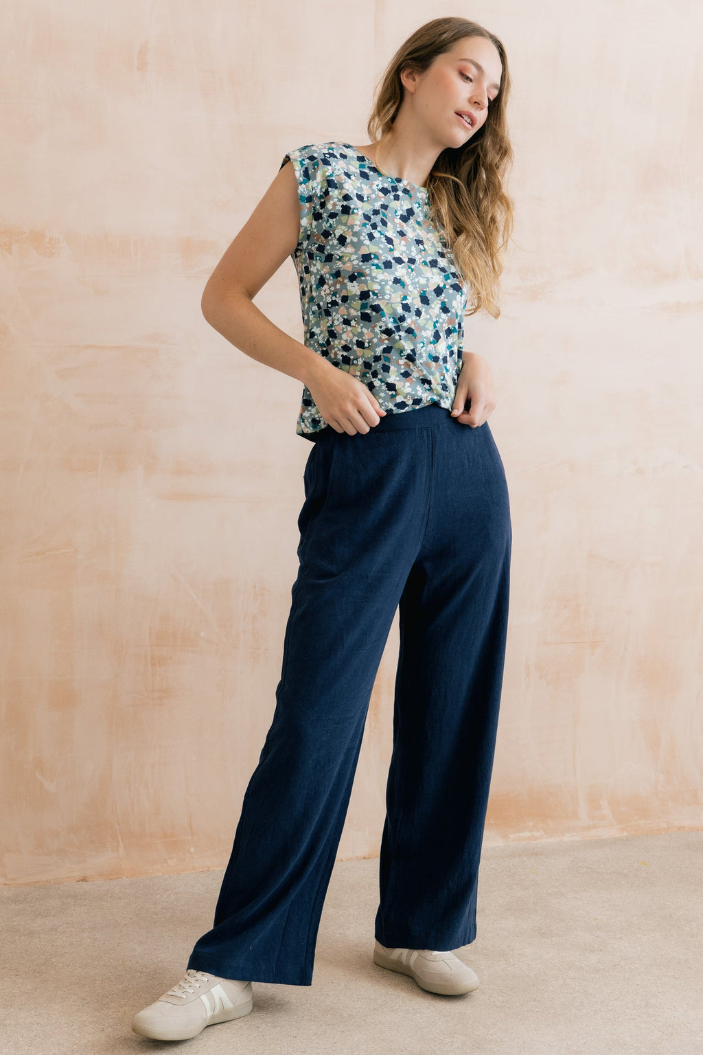 Lily and Me Grace Wide Leg Linen Blend Trousers-Trousers-8-Navy-
