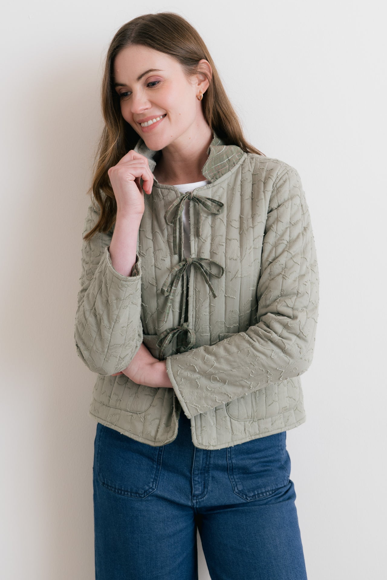 Lily and Me Ash Quilted Checked Reversible Jacket Green