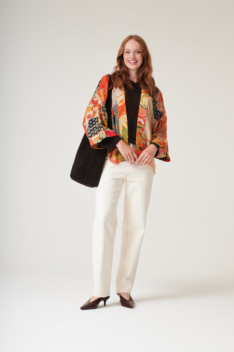 One Hundred Stars Fans Scarlet Kimono