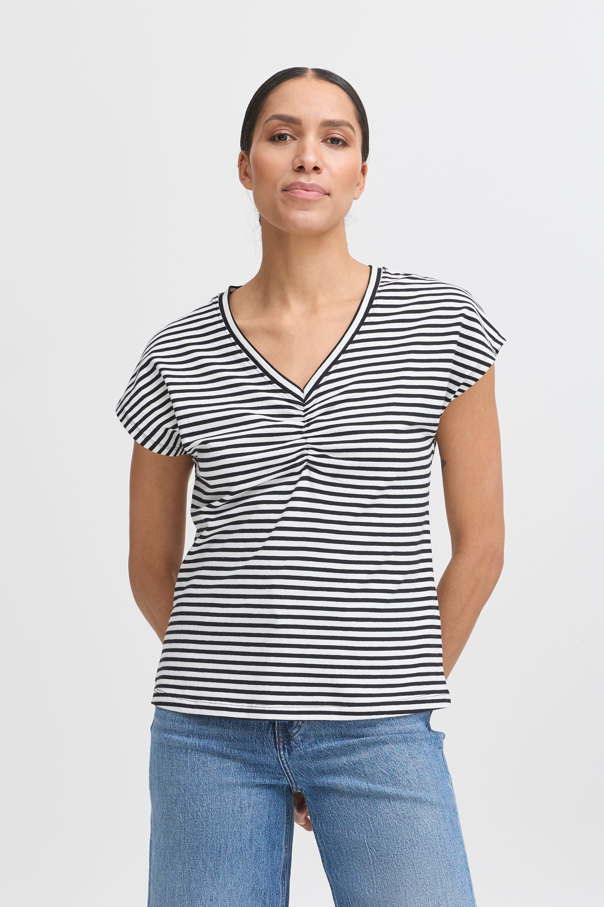 B young Bypandinna Striped Tee-Shirts & Tops-White finn