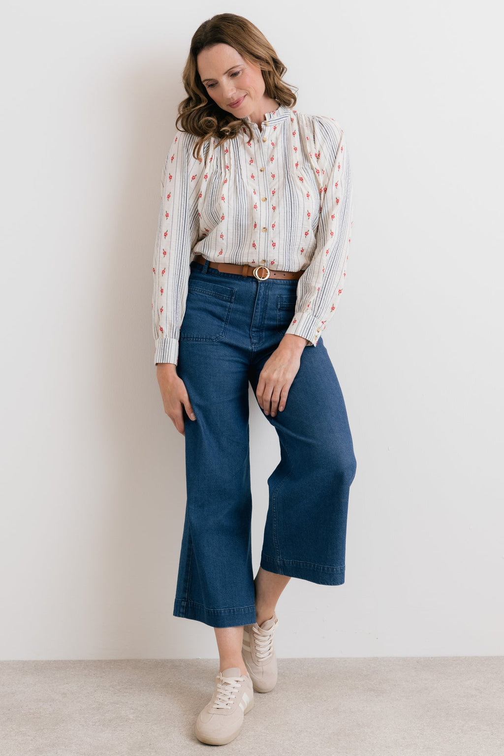 Lily and Me Flora Embroidered Stripe Blouse Ecru-Lily and Me-White finn