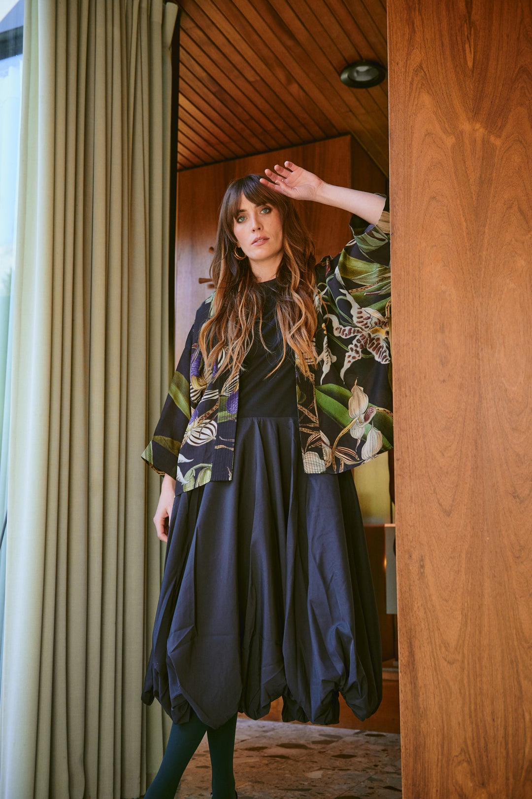 One Hundred Stars Orchid Black Crepe Kimono-Kimono-White finn