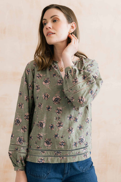 Lily and Me Zoe Organic Cotton Printed Blouse Sage