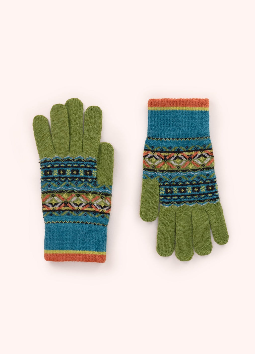 Powder Fair Isle Gloves, Teal Mix