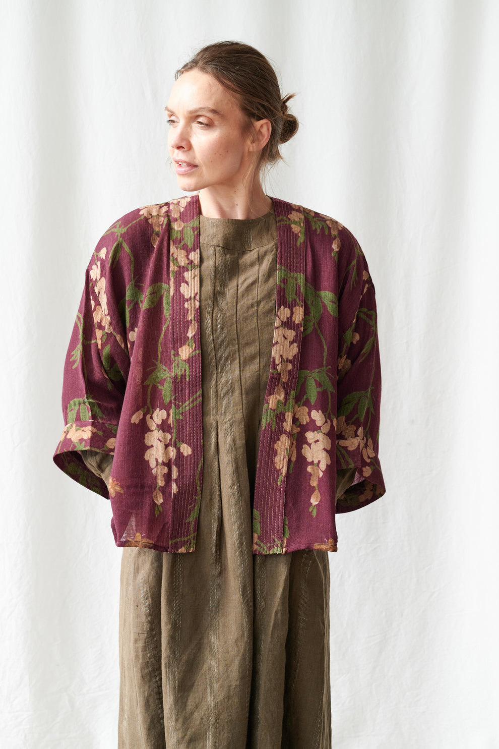 One Hundred Stars Wisteria Plum Wool Kimono