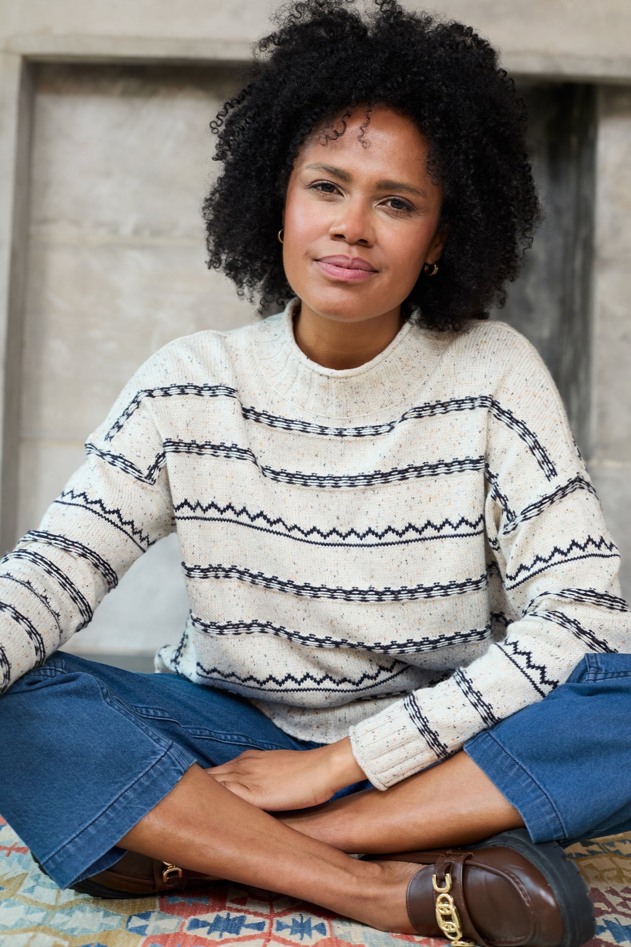 Lily and Me Kirstie Flecked Knit Stripe Knit Jumper Ecru-Lily and Me-White finn