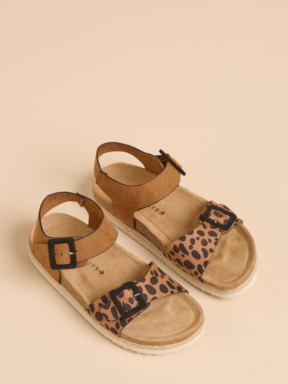Brakeburn Leopard Spot Ankle Strap Sandal-White finn