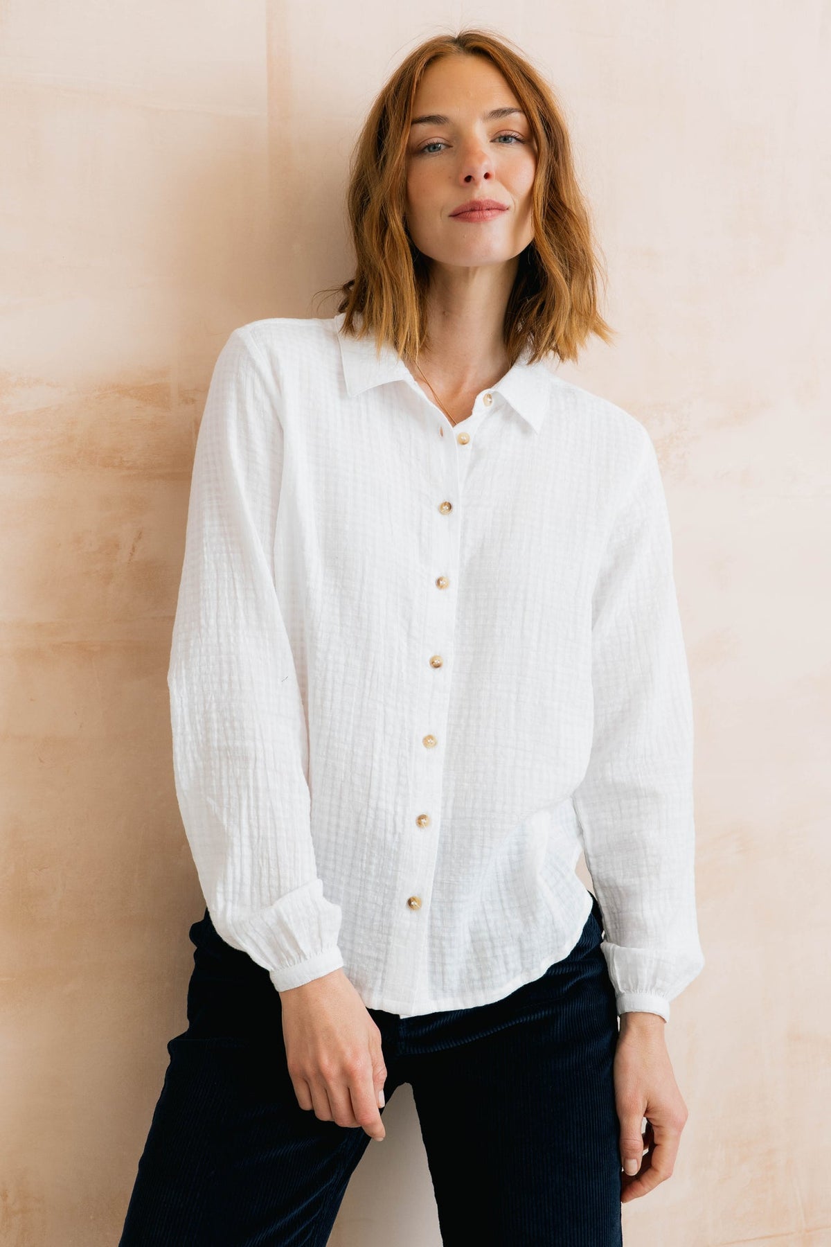 Lily and Me Ana Textured Organic Cotton Shirt White