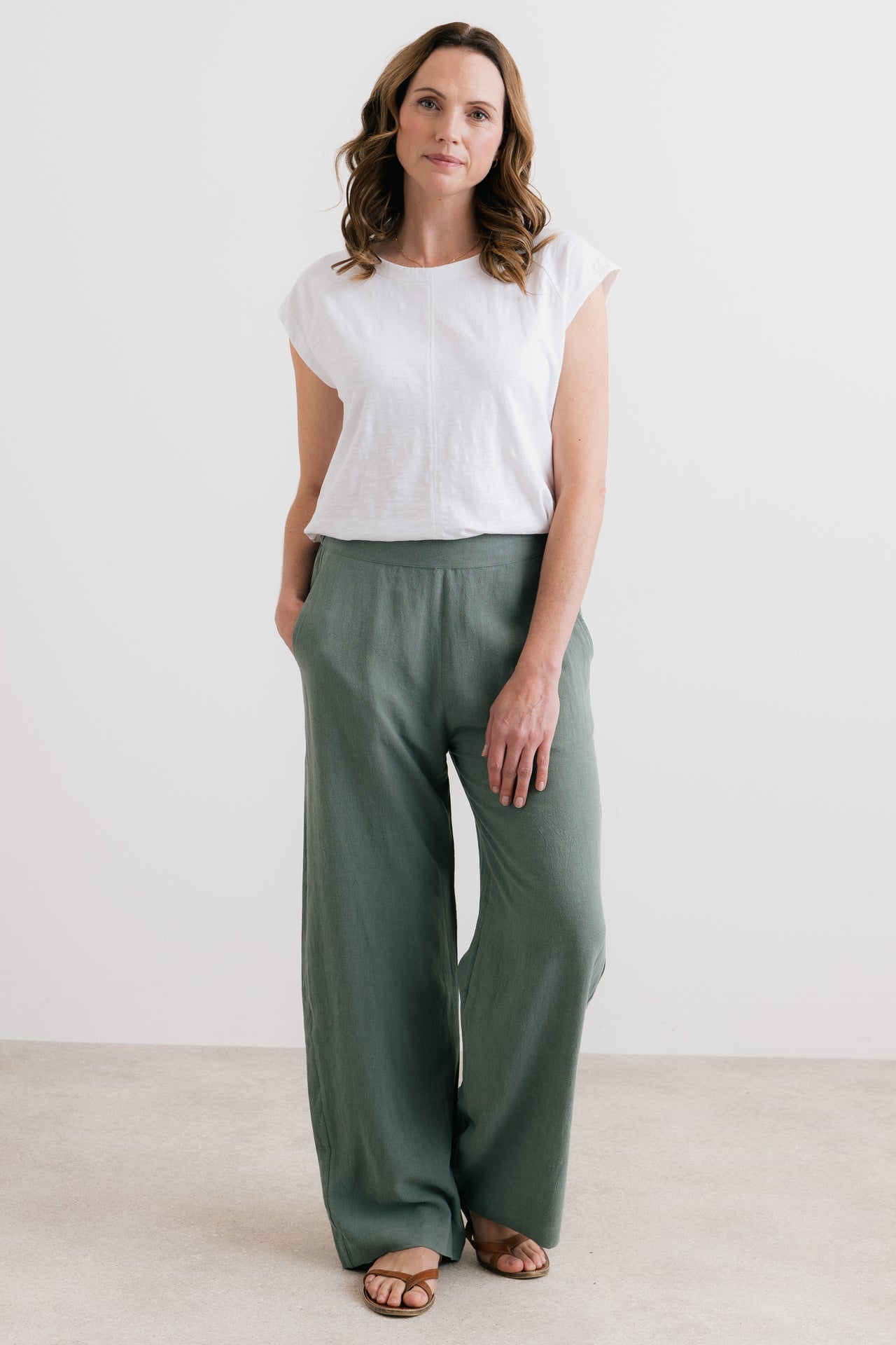 Lily and Me Grace Wide Leg Linen Blend Trousers-Trousers-8-Navy-