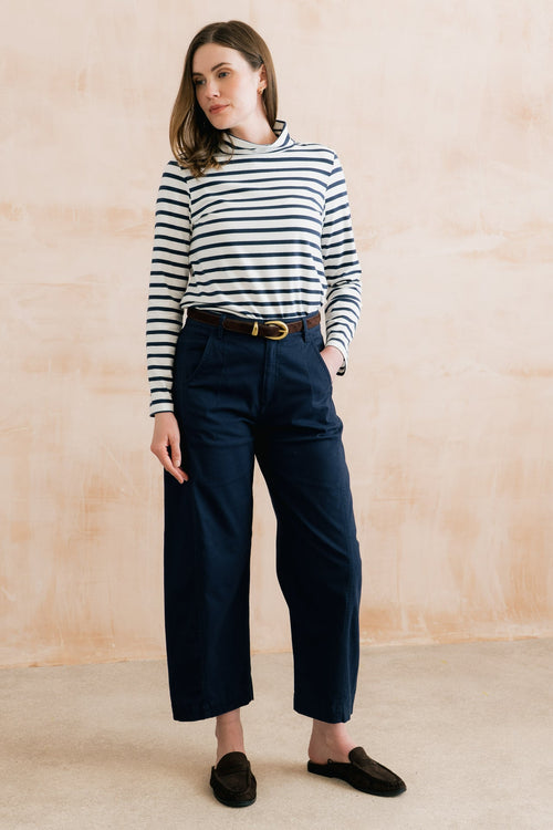 Lily and Me Charlie Barrel Leg Stretch Twill Trousers Navy