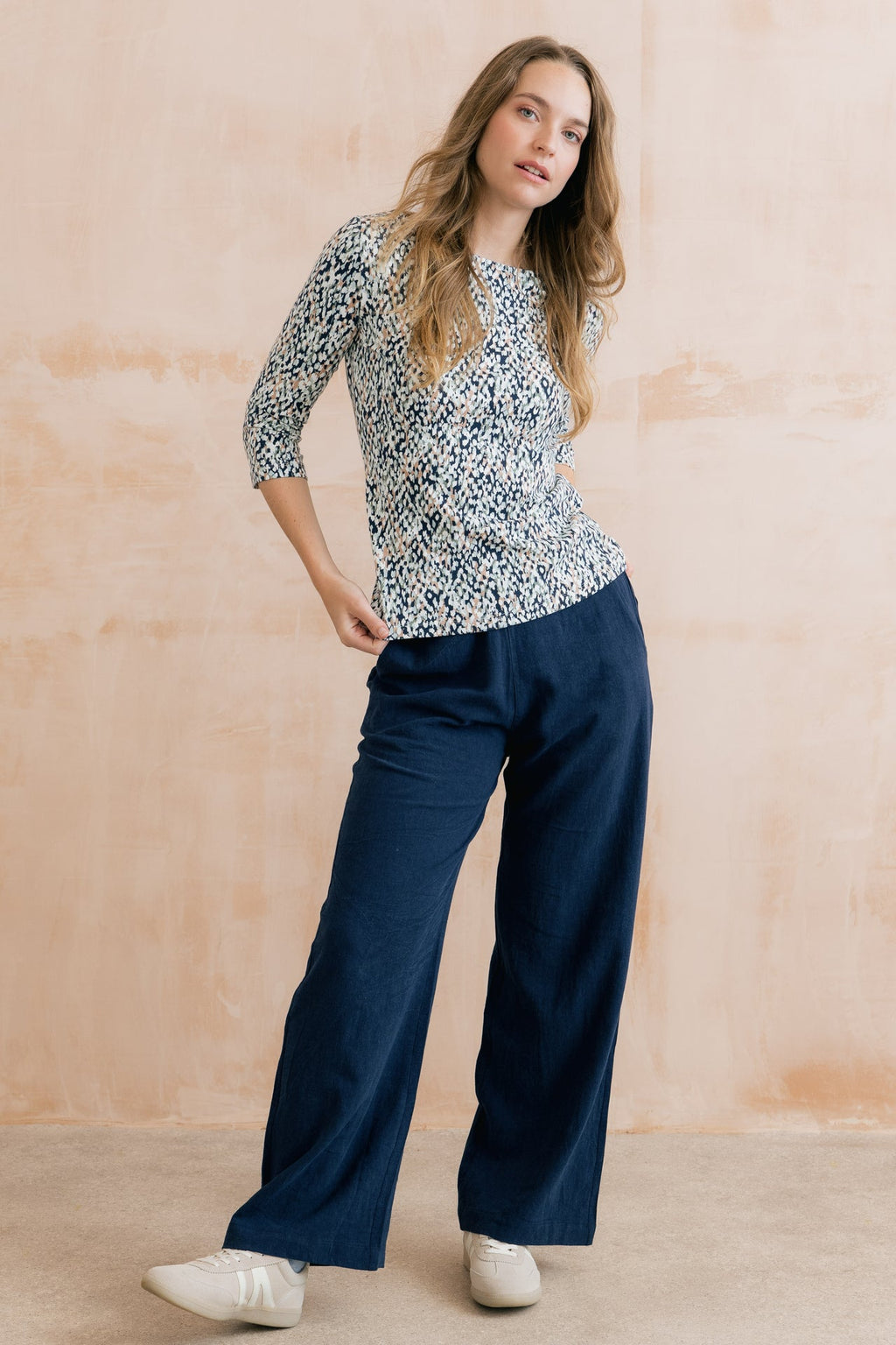 Lily and Me Grace Wide Leg Linen Blend Trousers-Trousers-8-Navy-