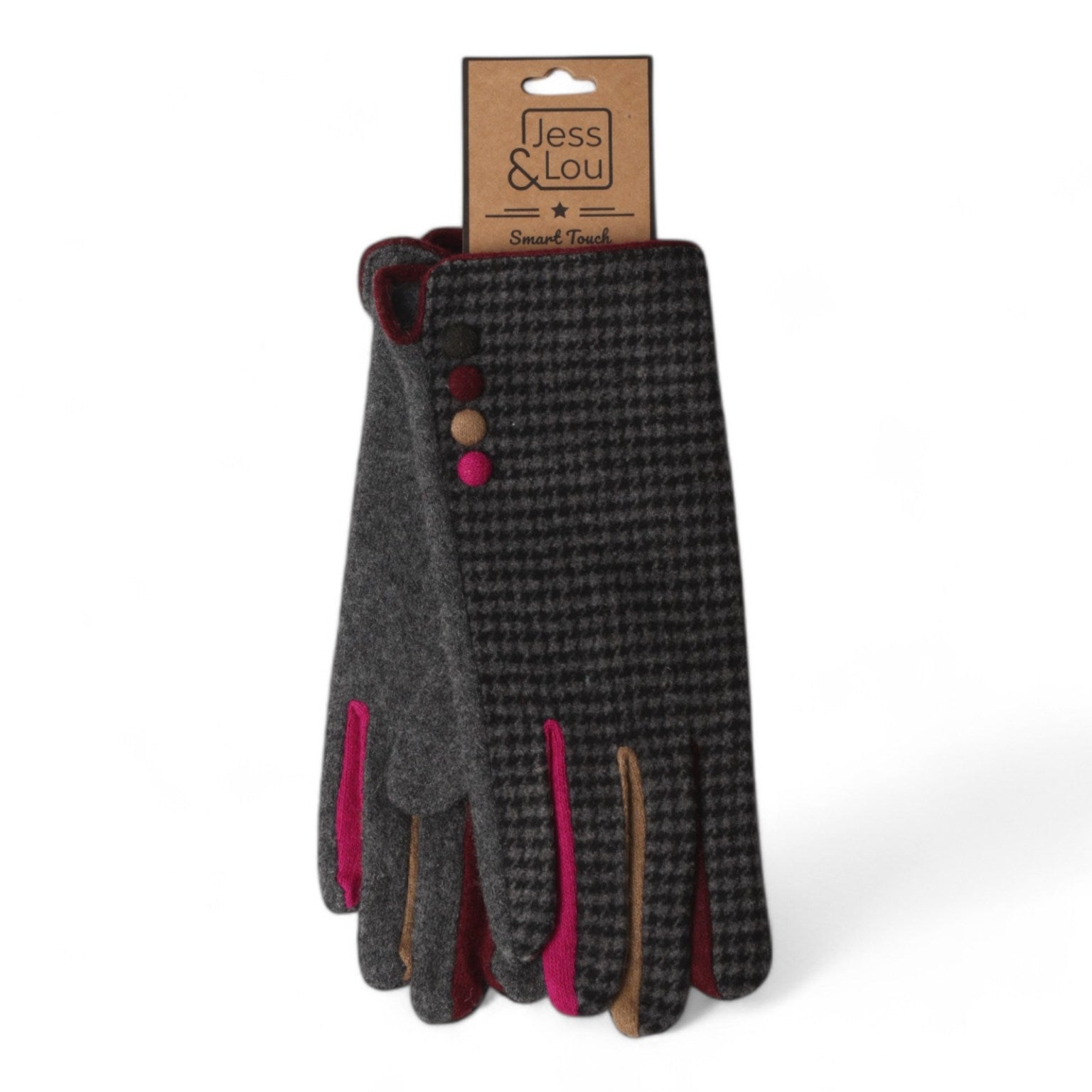 Jess and lou Buttoned Dogtooth Gloves-Gloves-White finn