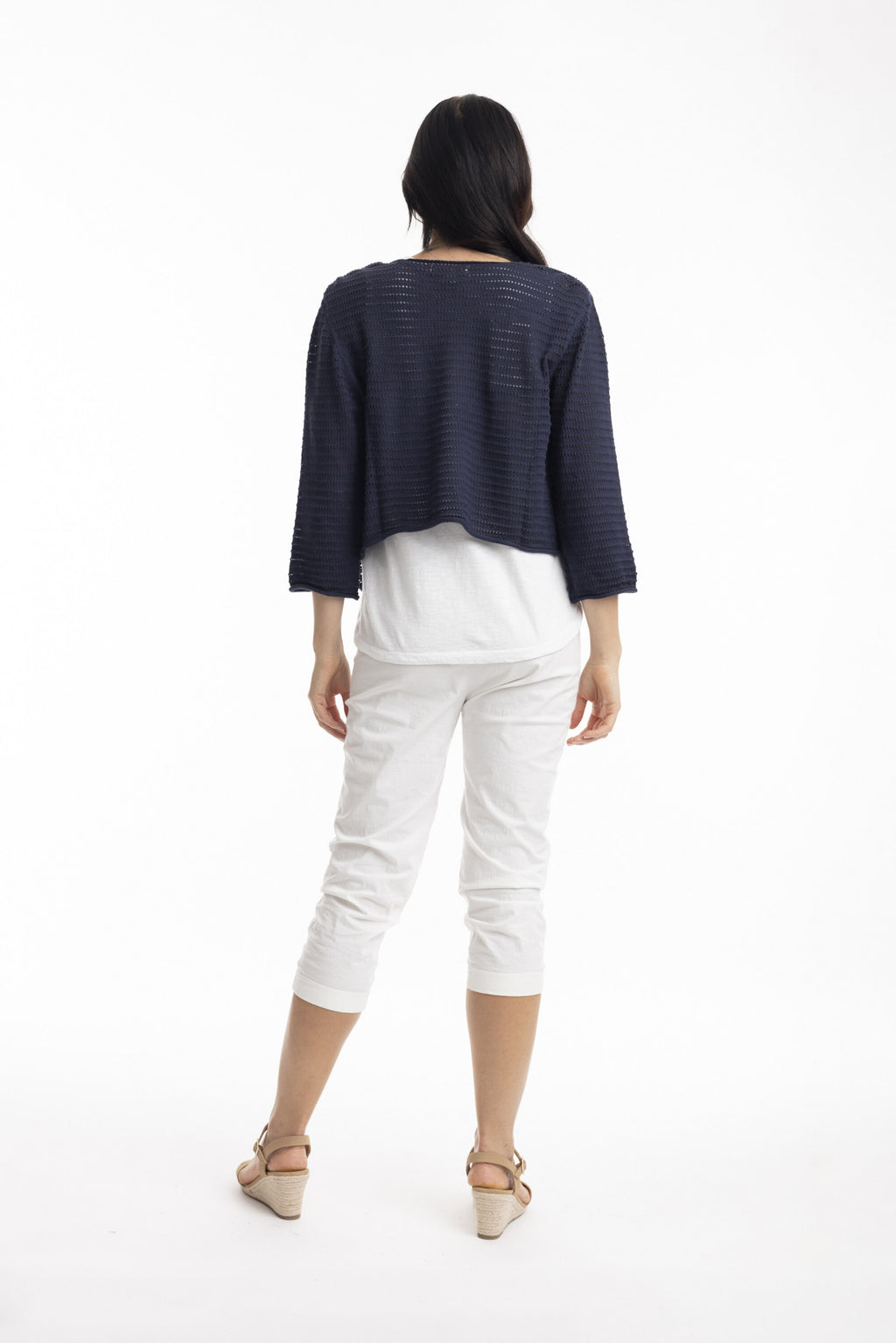 Orientique Essentials Knit Tie Shrug-White finn
