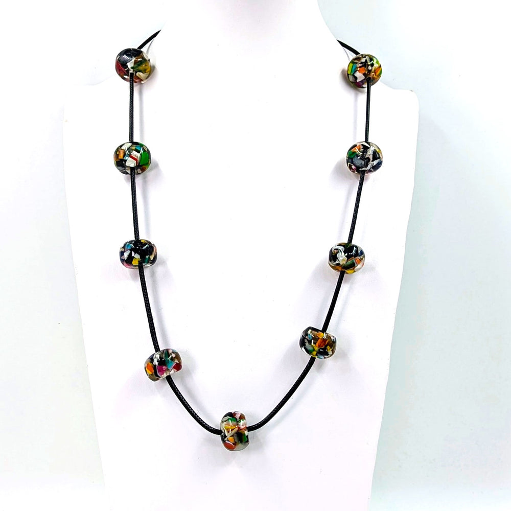 Long round bead necklace on wax cord KW007N RD