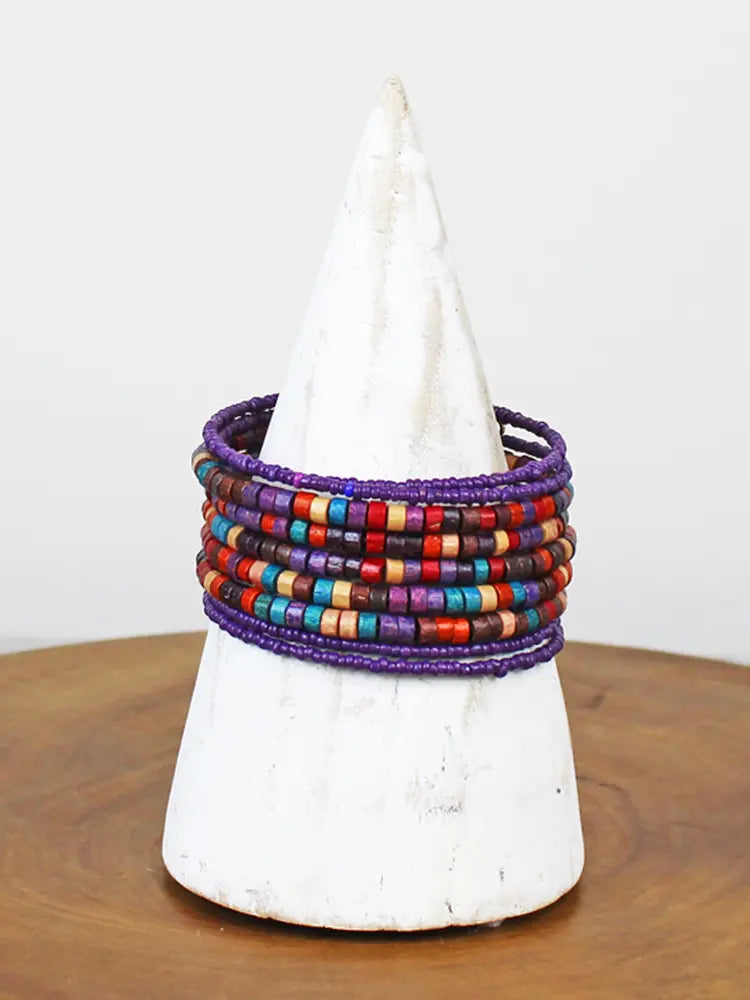 Suzie Blue Wooden Bead Spiral Bracelet DC6311-Bracelet-White finn