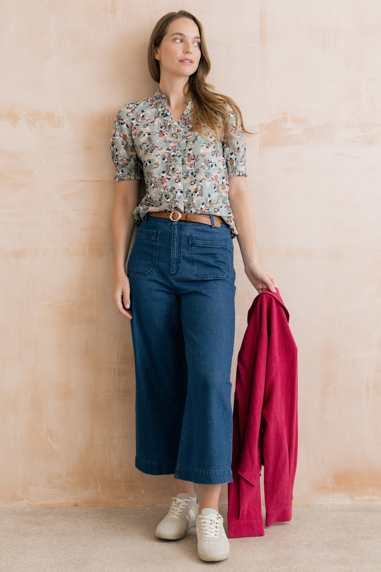 Lily and Me Wren Printed Frill Blouse Ocean