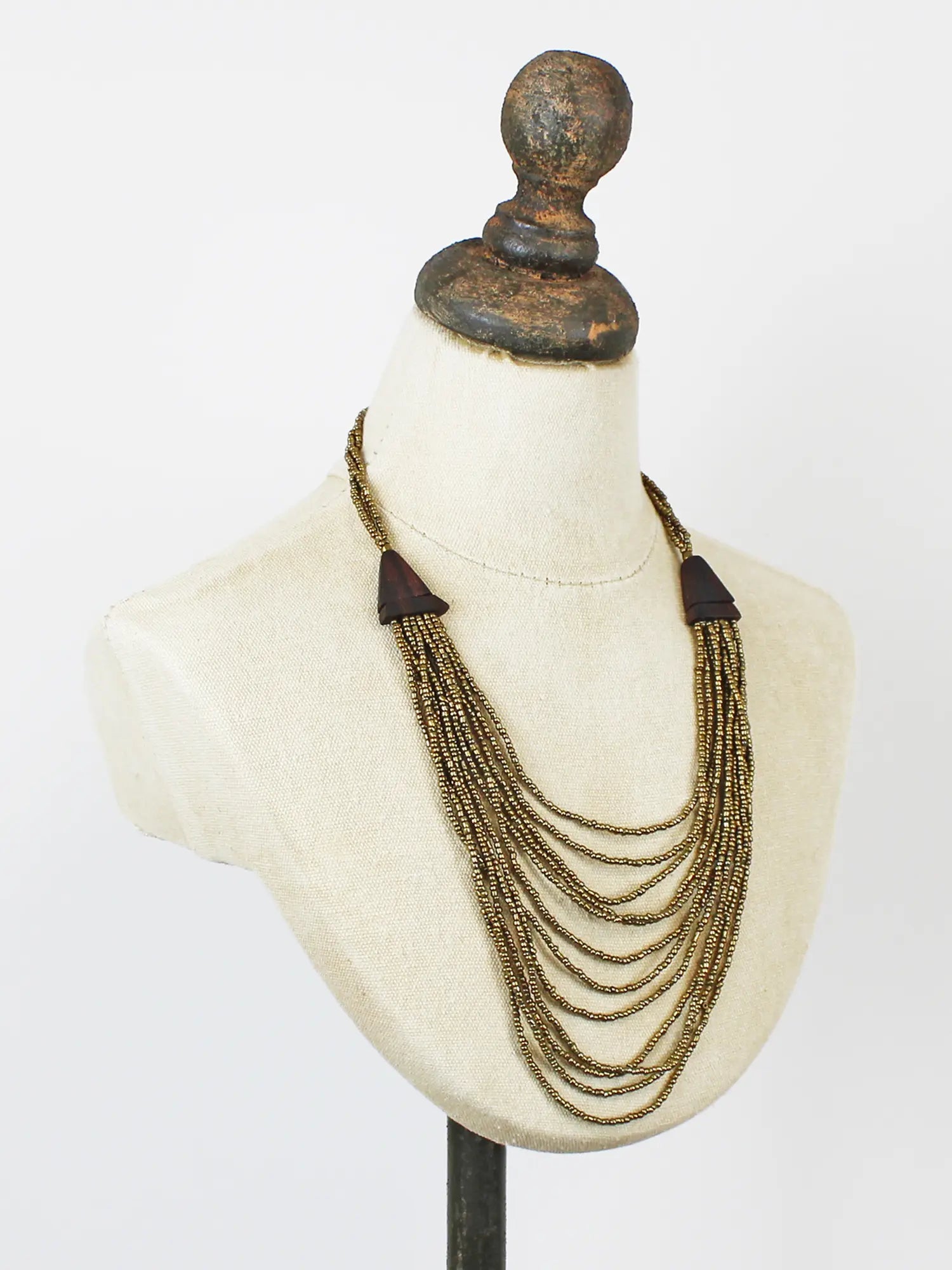 Suzie Blue Layered Wood And Bead Necklace PP1510-Necklace-White finn