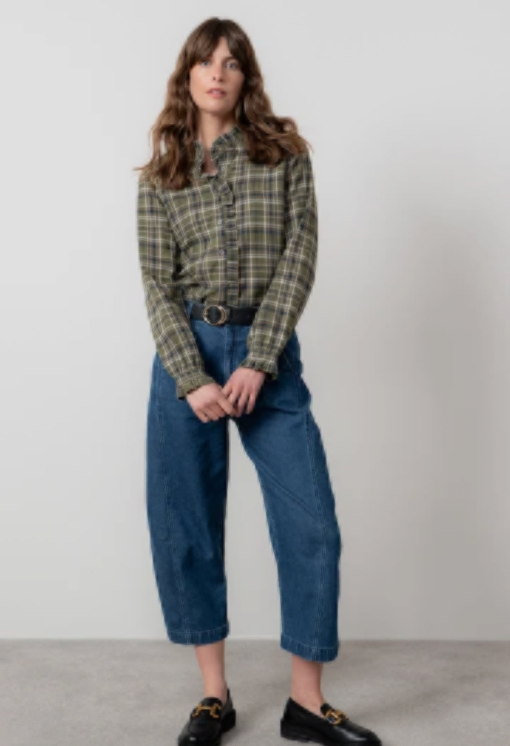 Lily and Me Sage Frill Shirt Multi Check-White finn