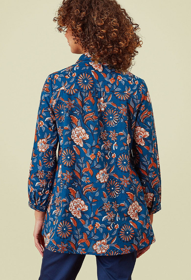 Adini Trailing Botanical Emma Shirt - Navy Mix-Shirts & Tops-XS-
