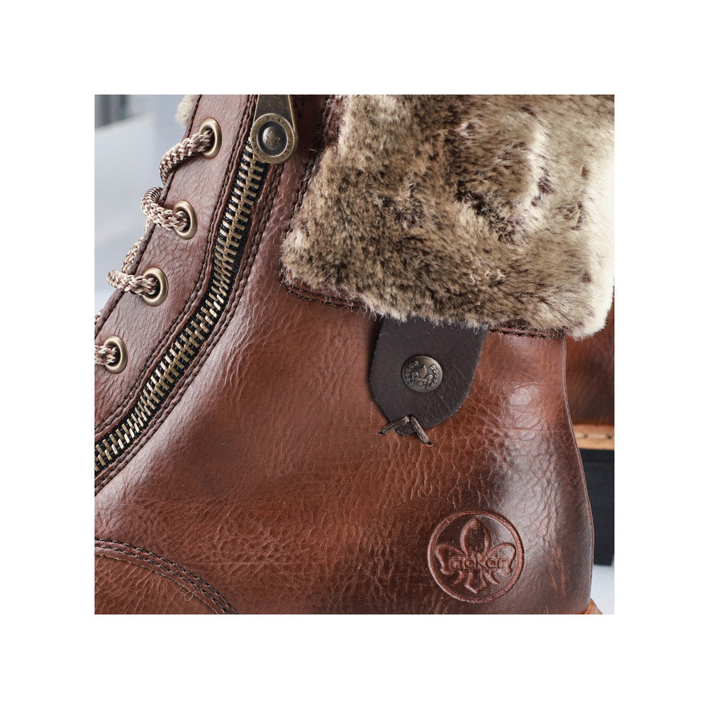 Rieker Tan Faux Fur Trim Ankle Boot 72608-Footwear-White finn