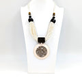 Luxury twine necklace with resin disc and shell inlay and cord UJ078N