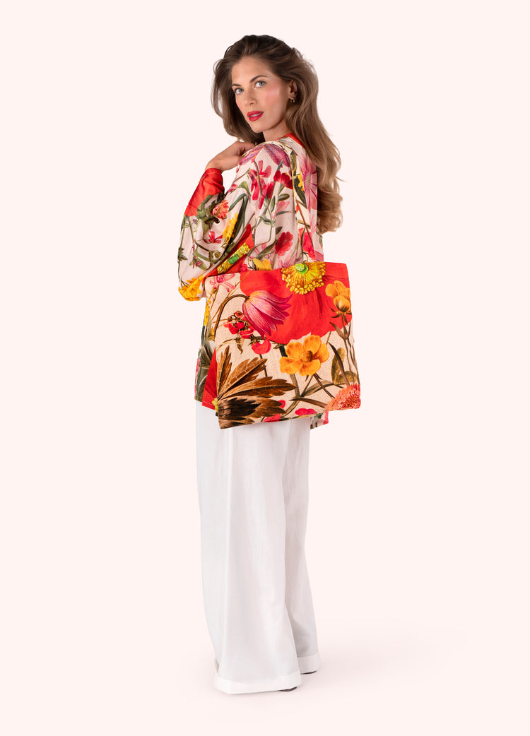 Powder Velvet Tote Bag - Fine Flowers in Cream-Powder-White finn