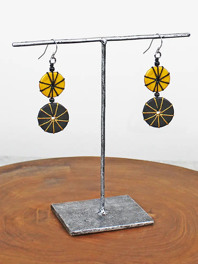 Suzie Blue Double Wooden Disc and Tread Earrings UJ6502