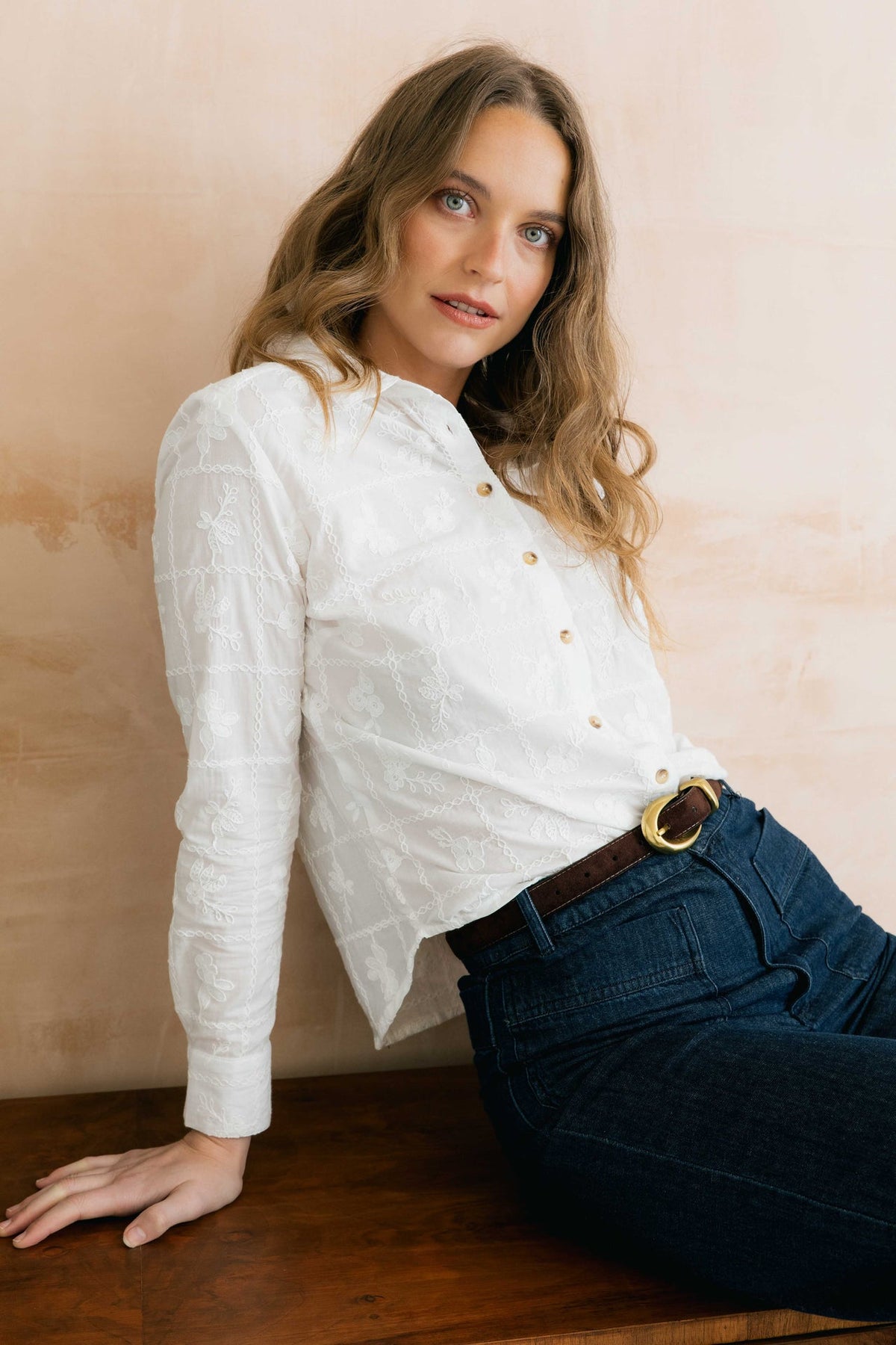 Lily and Me Patsy Embroidered Patchwork Shirt White