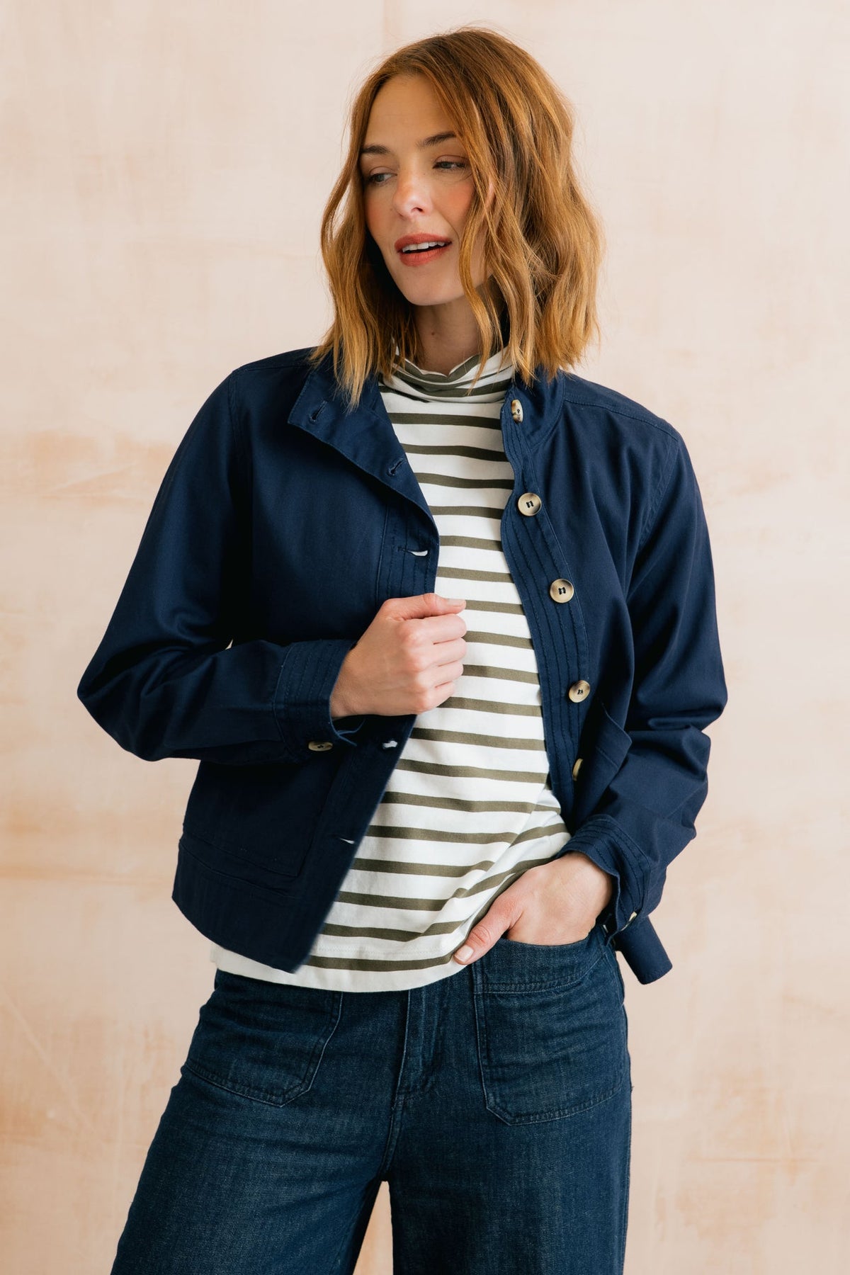 Lily and Me Maya High Neck Stretch Twill Jacket Navy