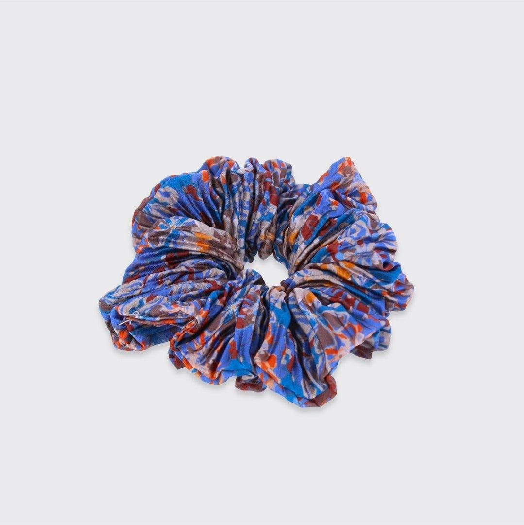 Matilda Floral Scrunchie - Brown/Blue