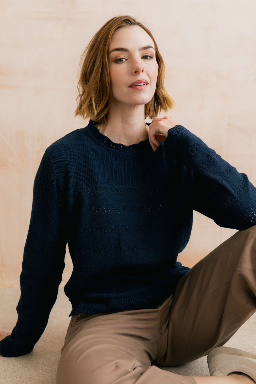 Lily and Me Rosie Pointelle Detail Jumper Navy-Knitwear-10-
