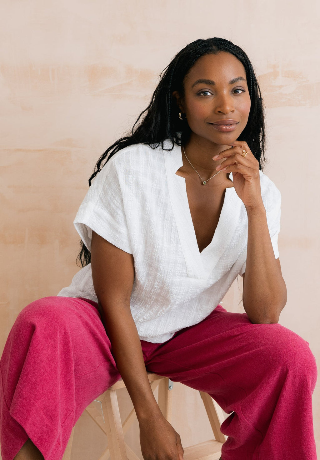 Lily and Me Orchard Textured Seersucker Shell Top White-Shirts & Tops-10-
