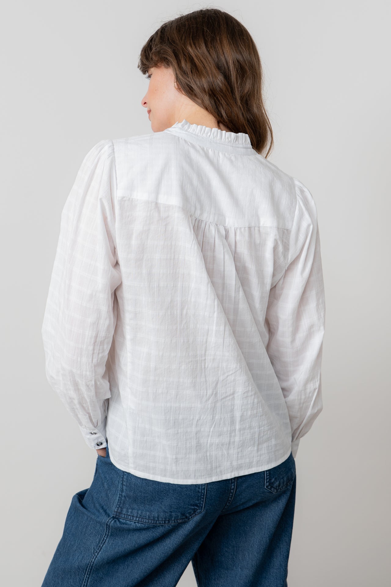Lily and Me Wayfaring Blouse Plain Check-White finn