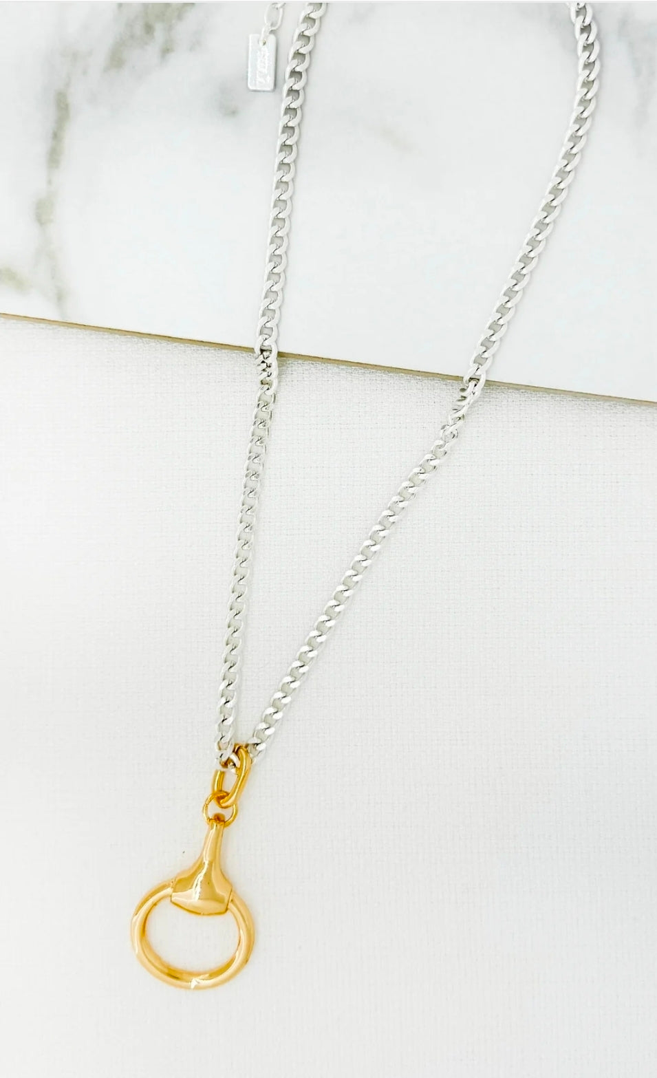 Envy Short silver link necklace with gold horse bit pendant-Envy-White finn