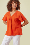 Adini Cross Hatch Idres Top - Red Orange