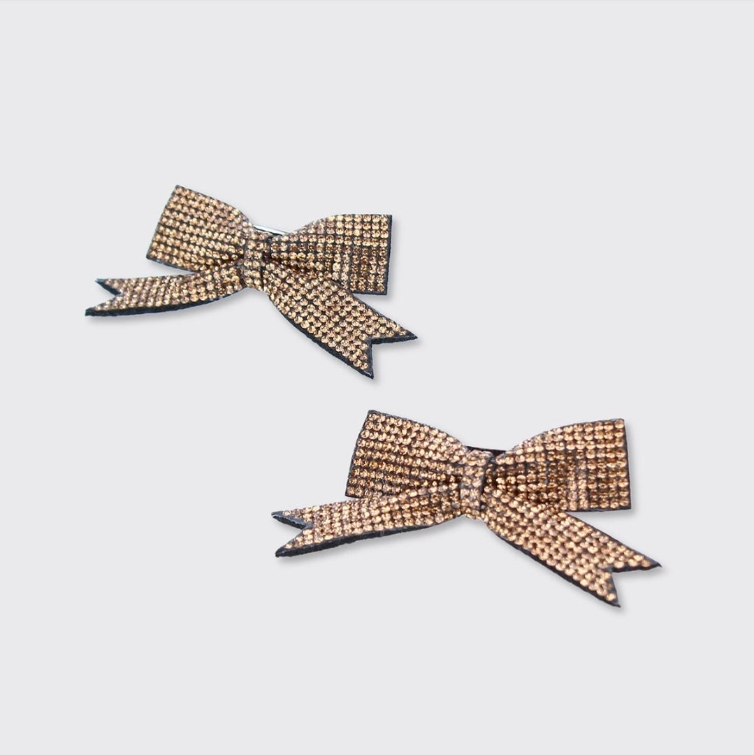Set of 2 Hair Bow Clips - Gold